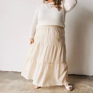 Able Harper tiered maxi skirt small S tan/white stripe